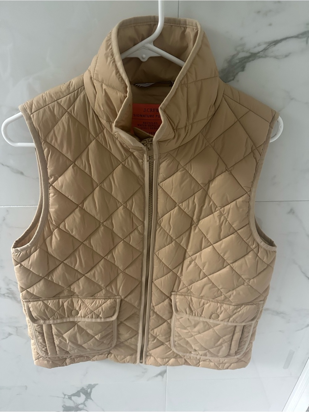 J. Crew Tan Quilted Stand-Collar Puffer Vest